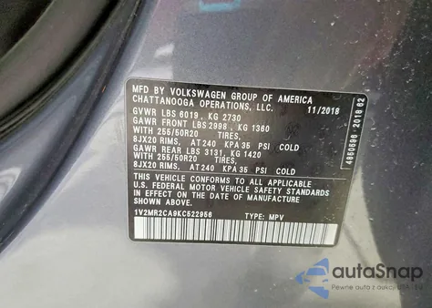 2019 Volkswagen Atlas Sel from USA, damaged, VIN 1V2MR2CA9KC522956